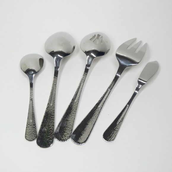 Reed & Barton River Hammered 18/10 Stainless Flatware 5pc Hostess Serving Pieces - Picture 6 of 7